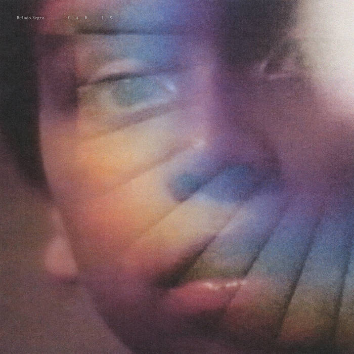 Far In album cover — a blurred close-up of a face with bands of rainbow light across it
