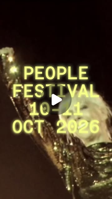Cover frame of her Instagram reel: PEOPLE FESTIVAL 10–11 OCT 2026 in yellow type over a glittering gold figure